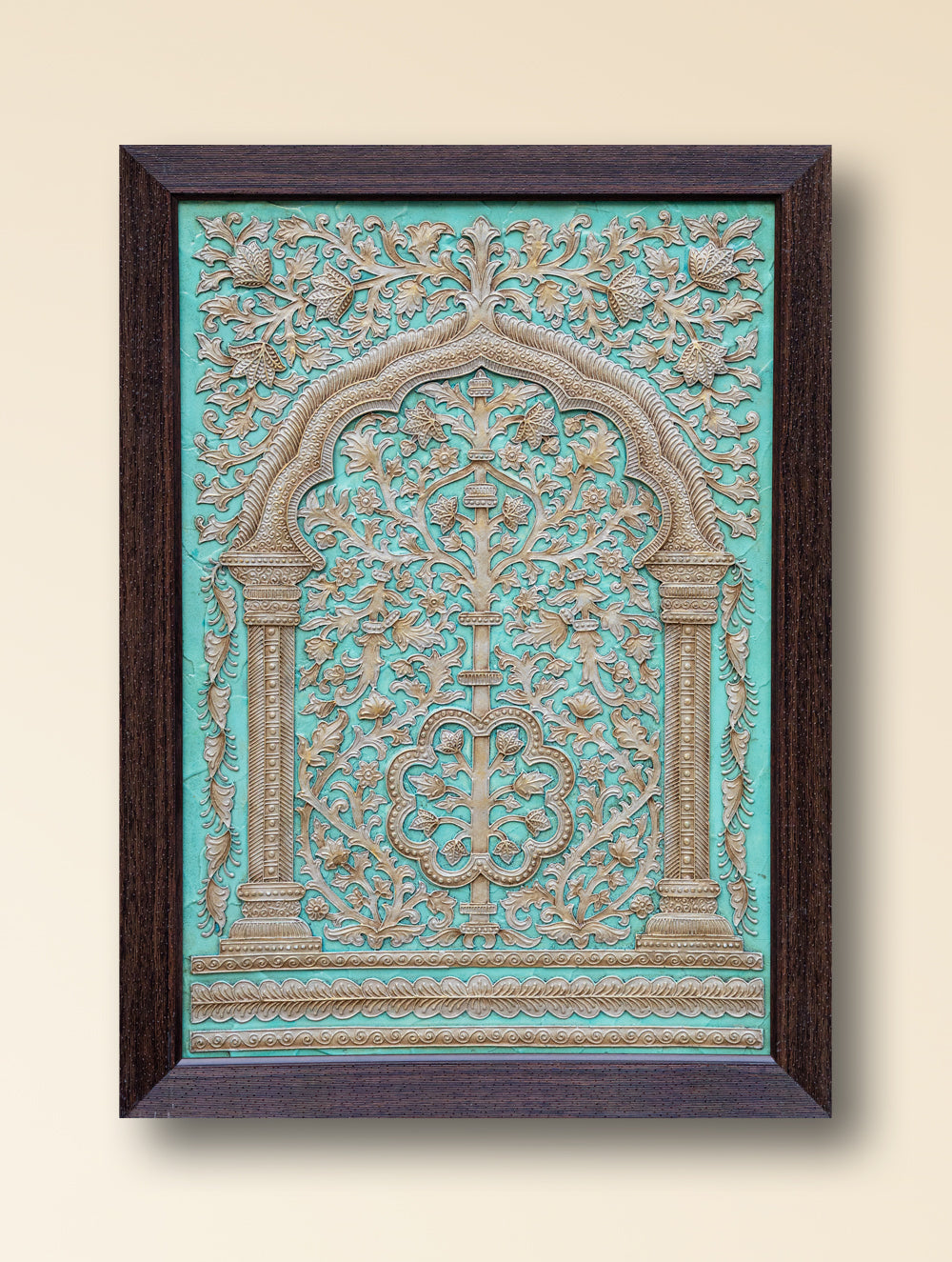 Large Hand-rendered Stone Dust Painting - Mehrab-e-Zar (Framed 24" x 18")