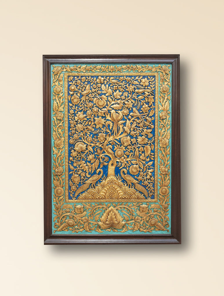 Large Hand-rendered Stone Dust Painting - Noor-e-Bagh (Framed 35" x  24")