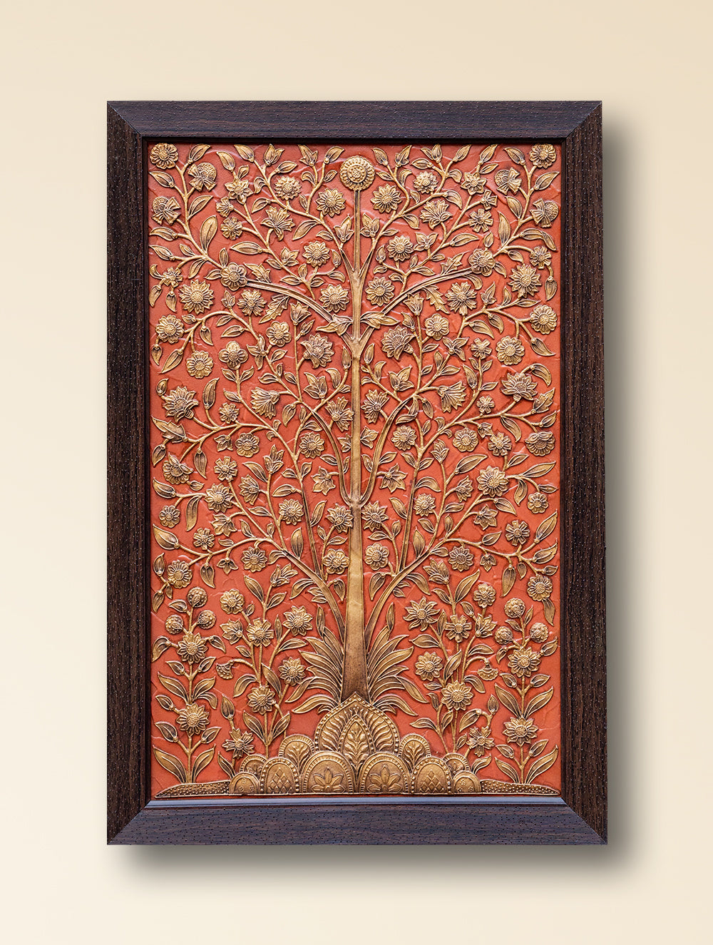 Load image into Gallery viewer, Large Hand-rendered Stone Dust Painting - Sona Vriksha (Framed 24" x 18")