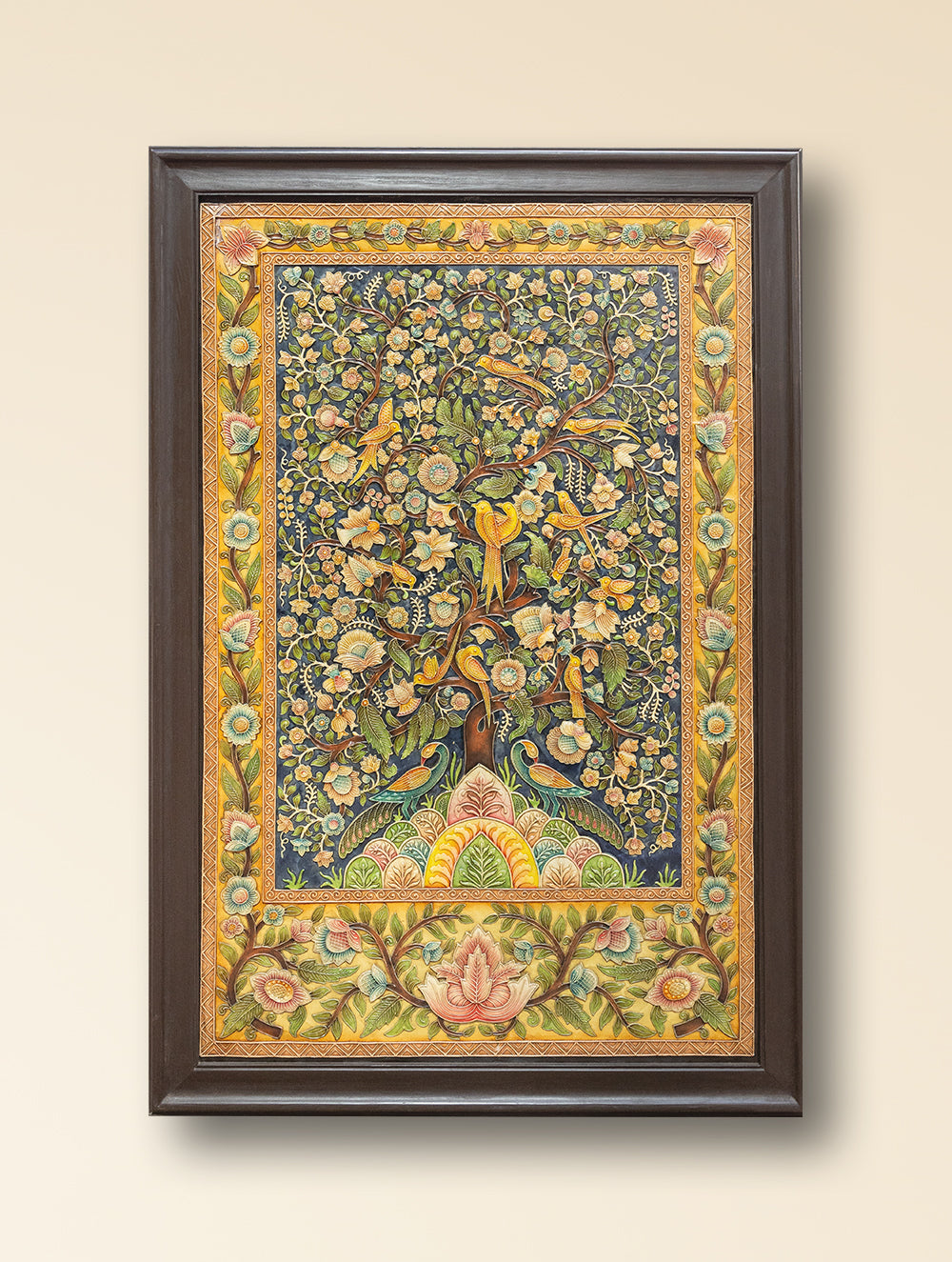 Large Hand-rendered Stone Dust Painting - Vana Vihara (Framed 44" x 30")