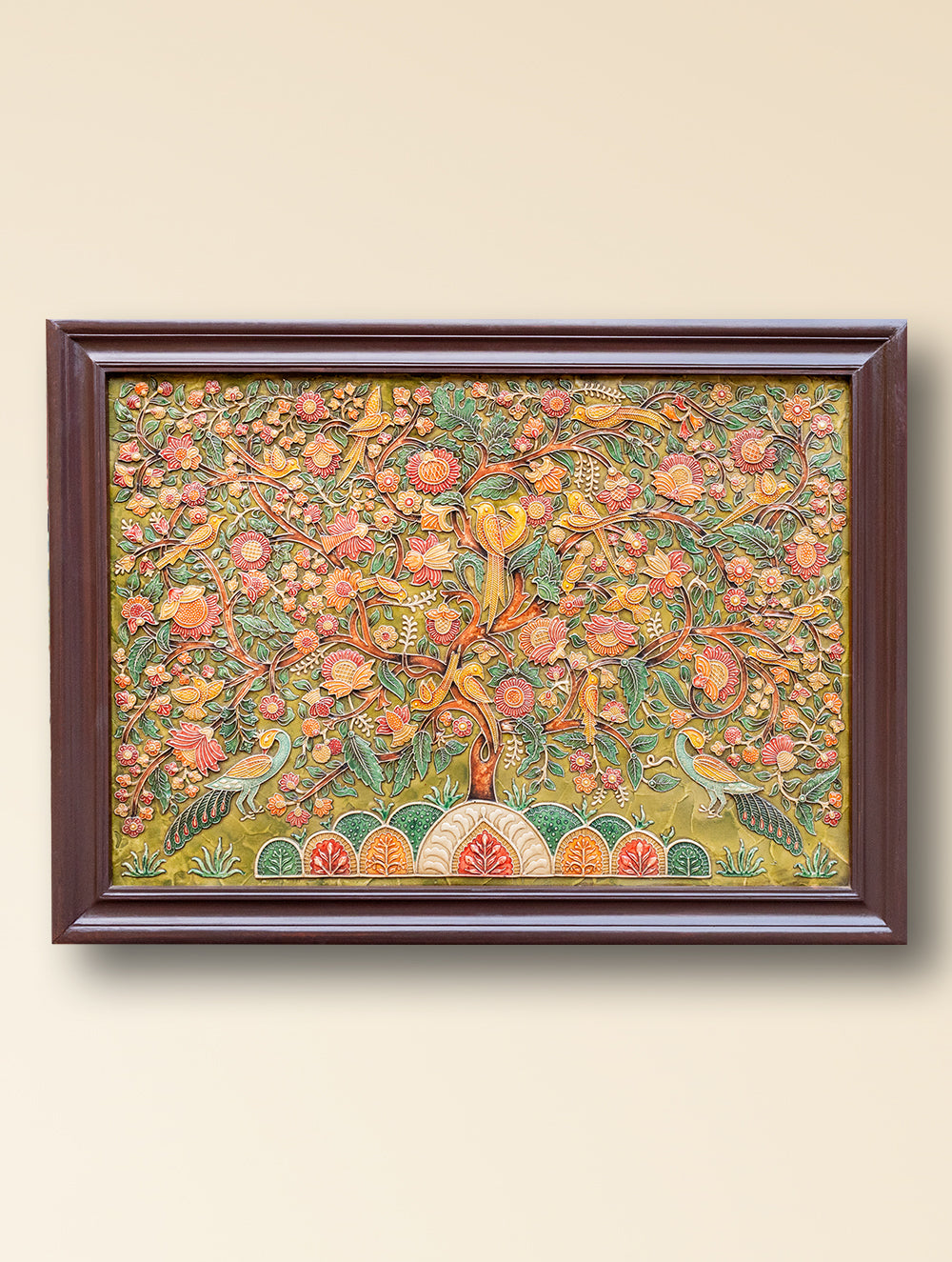 Load image into Gallery viewer, Large Hand-rendered Stone Dust Painting - Vanalata (Framed 24" x 35")