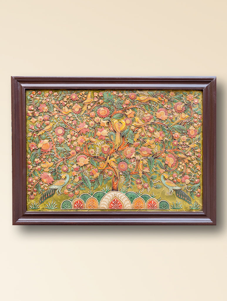 Large Hand-rendered Stone Dust Painting - Vanalata (Framed 24" x 35")