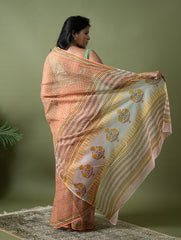 Light & Breezy. Sanganeri Hand Block Printed Kota Doria - Peach Flora