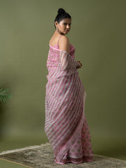 Light & Breezy. Sanganeri Hand Block Printed Kota Doria - Pink Flora