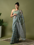 Light & Breezy. Sanganeri Hand Block Printed Kota Doria - Teal Flora