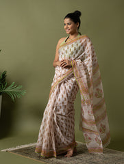 Light & Breezy. Sanganeri Hand Block Printed Kota Doria - White Summer