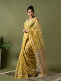 Light & Breezy. Sanganeri Hand Block Printed Kota Doria - Yellow Flora