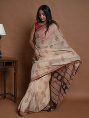 Light & Breezy Bagru Hand Block Printed Kota Doria Saree - Beige Ornate