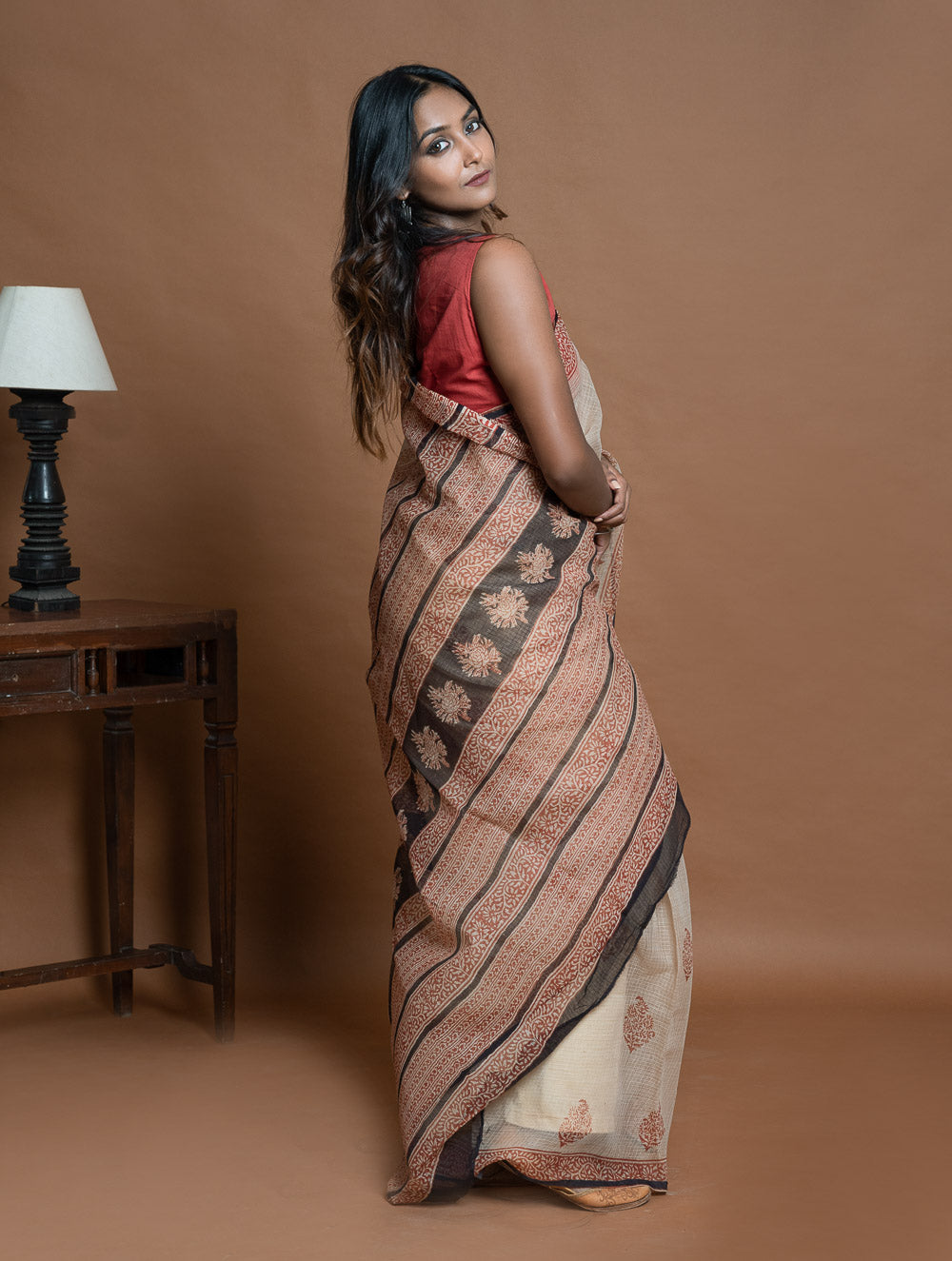 Light & Breezy Bagru Hand Block Printed Kota Doria Saree - Beige Ornate