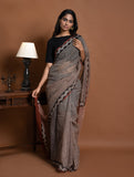 Light & Breezy Bagru Hand Block Printed Kota Doria Saree - Black Triangles