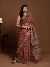 Load image into Gallery viewer, Light &amp; Breezy Bagru Hand Block Printed Kota Doria Saree - Red Flora