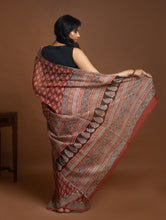 Load image into Gallery viewer, Light &amp; Breezy Bagru Hand Block Printed Kota Doria Saree - Red Flora