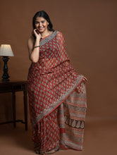 Load image into Gallery viewer, Light &amp; Breezy Bagru Hand Block Printed Kota Doria Saree - Red Flora