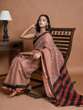 Light & Breezy Bagru Hand Block Printed Kota Doria Saree - Red Zigzags