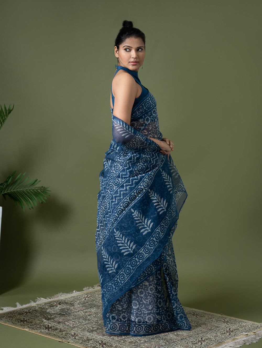 Light & Breezy Dabu Hand Block Printed Kota Doria - Blue Flowers