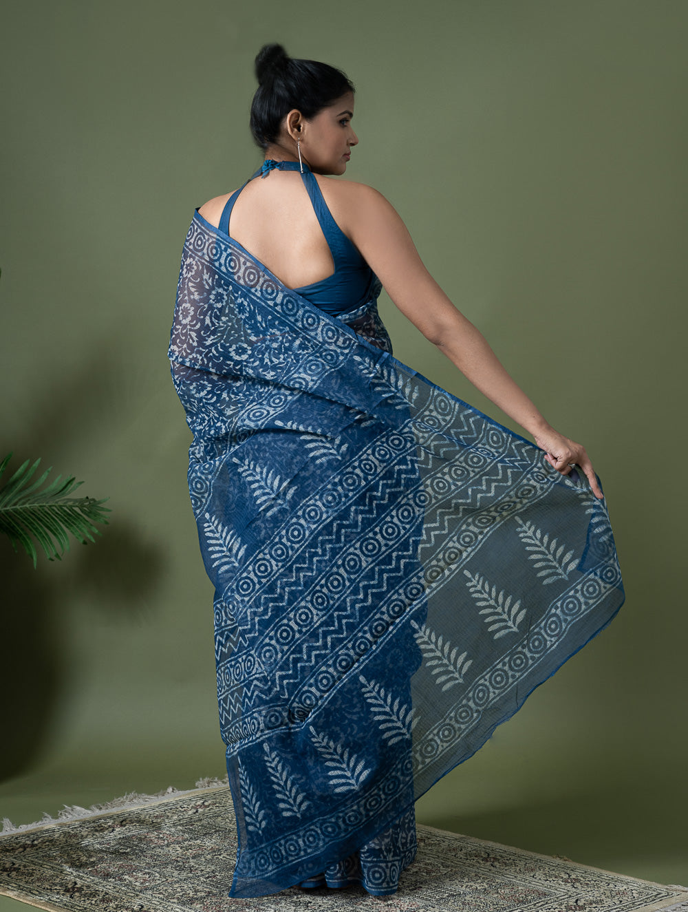 Light & Breezy Dabu Hand Block Printed Kota Doria - Blue Flowers