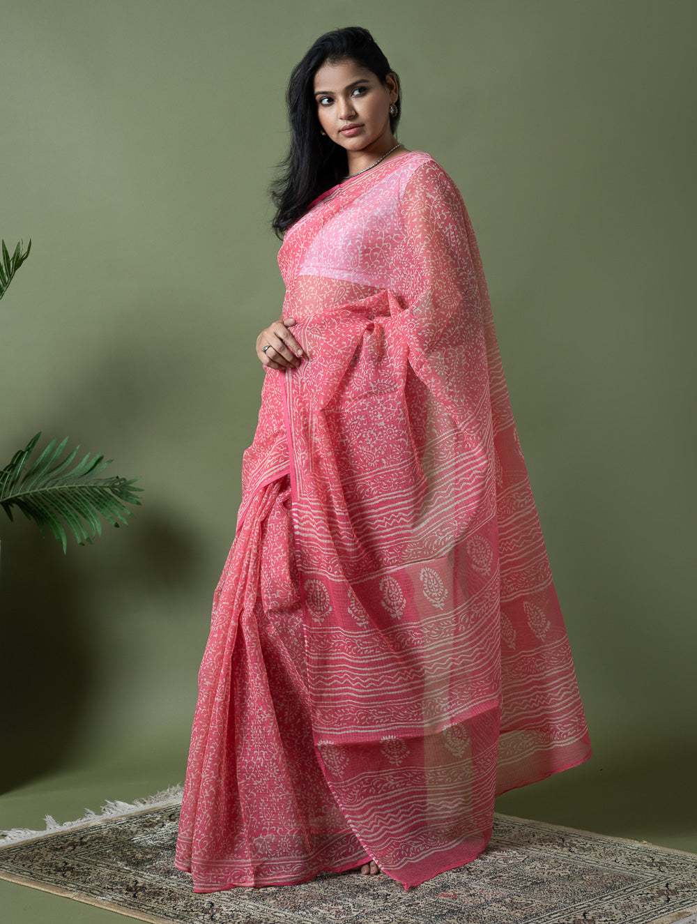 Light & Breezy Dabu Hand Block Printed Kota Doria - Pink Appeal