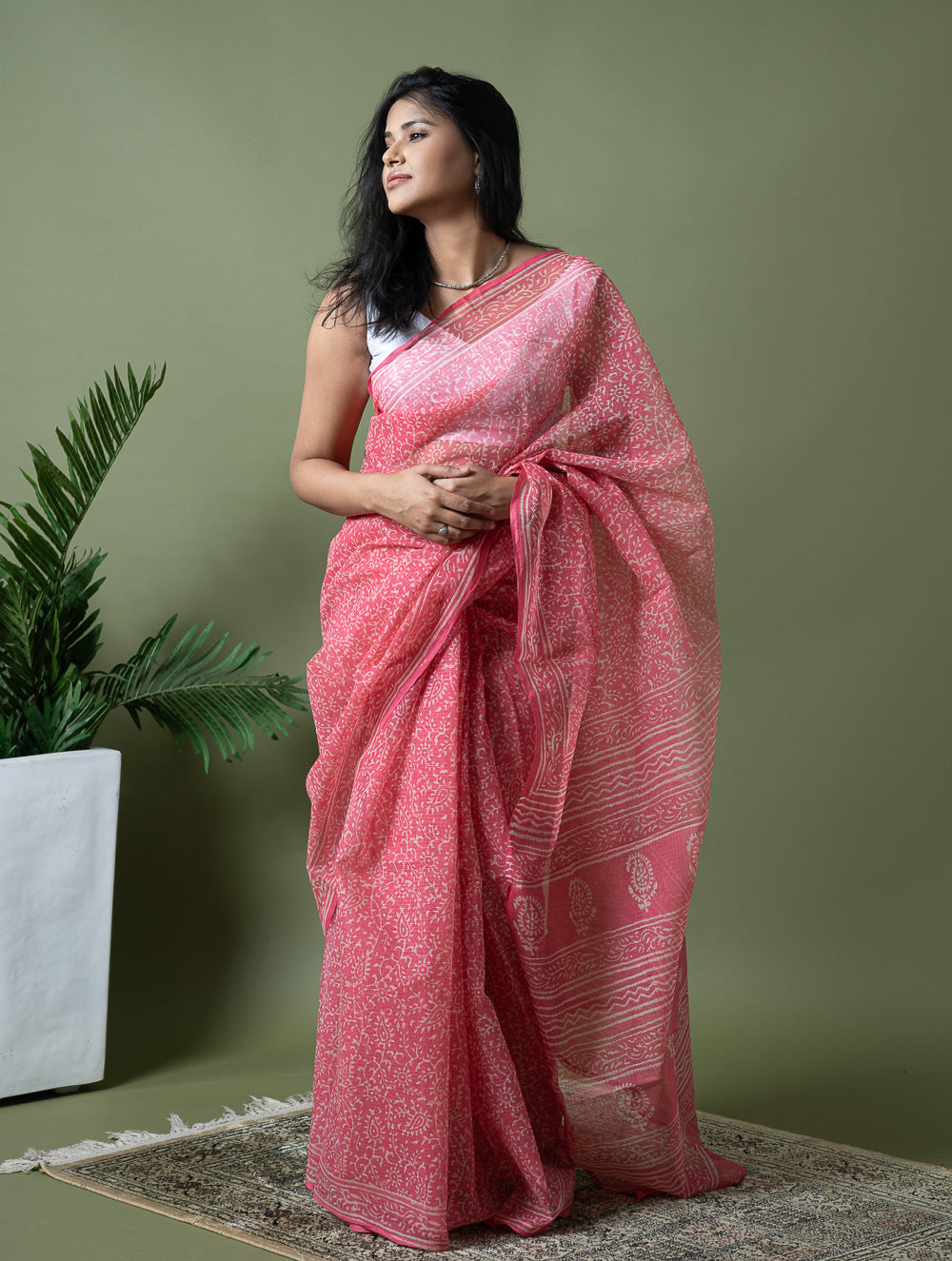 Light & Breezy Dabu Hand Block Printed Kota Doria - Pink Appeal