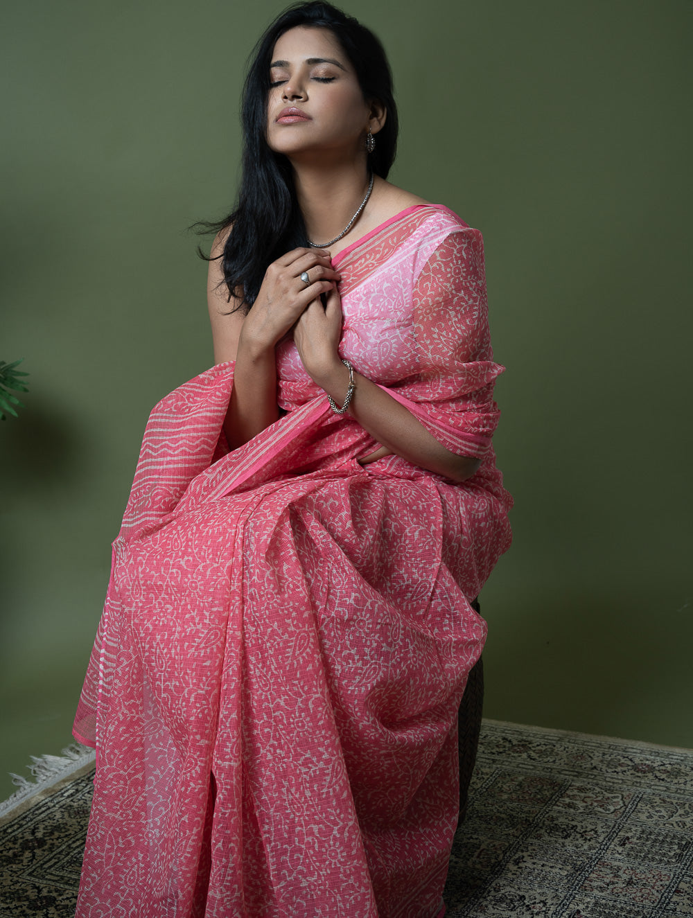 Light & Breezy Dabu Hand Block Printed Kota Doria - Pink Appeal