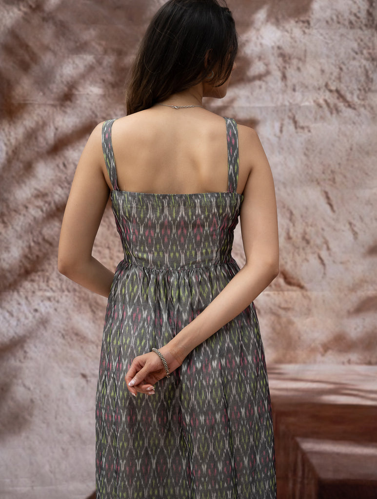 Light & Soft. Handwoven Ikat Dress - Grey Mirage
