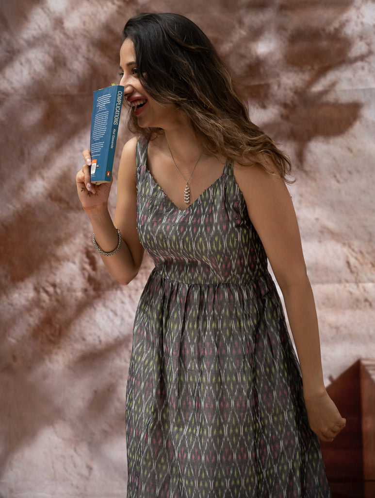 Light & Soft. Handwoven Ikat Dress - Grey Mirage