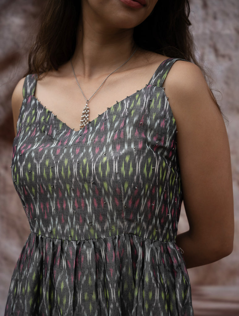 Light & Soft. Handwoven Ikat Dress - Grey Mirage