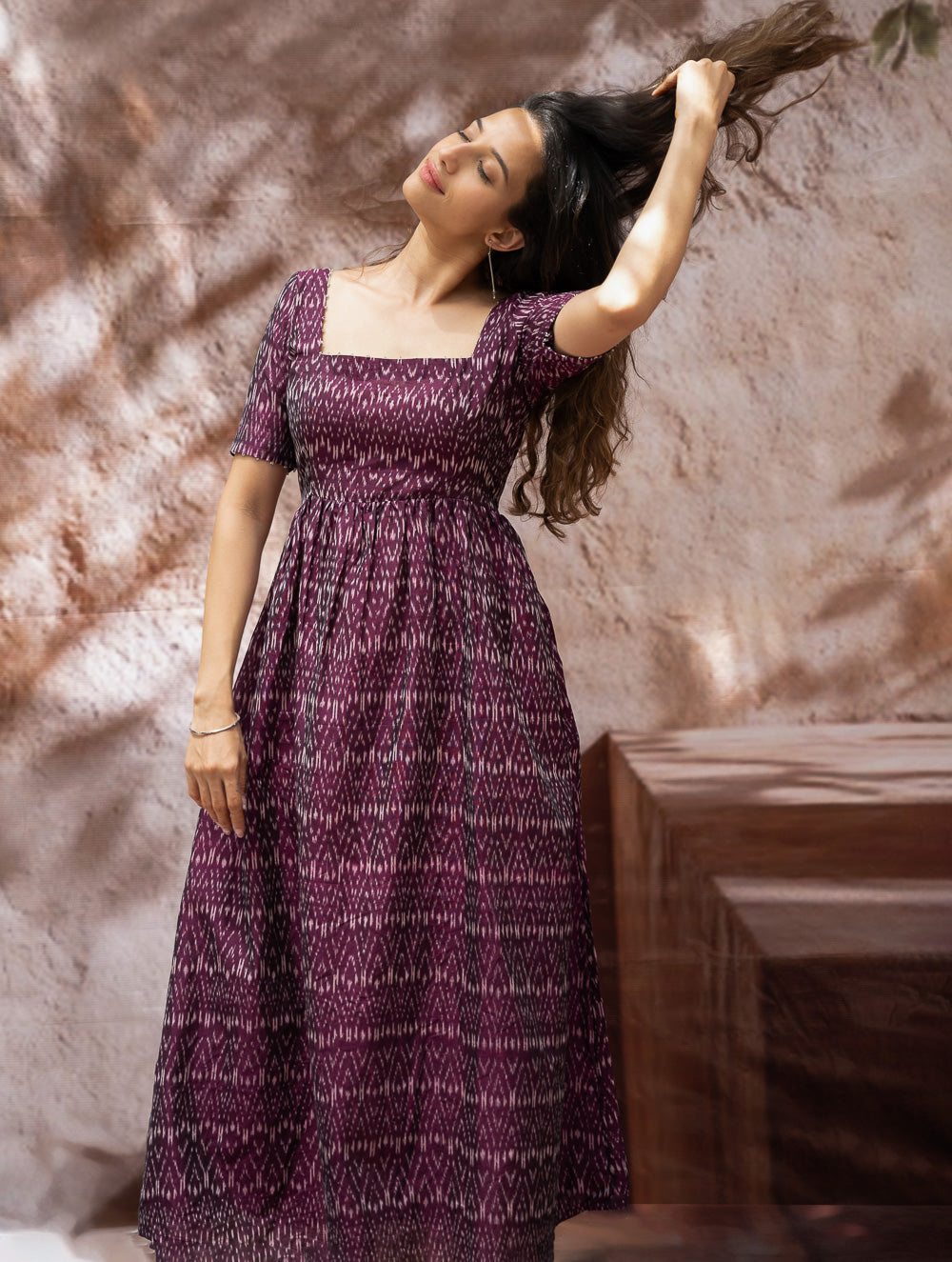 Load image into Gallery viewer, Light &amp; Soft. Handwoven Ikat Dress - Purple Rain 