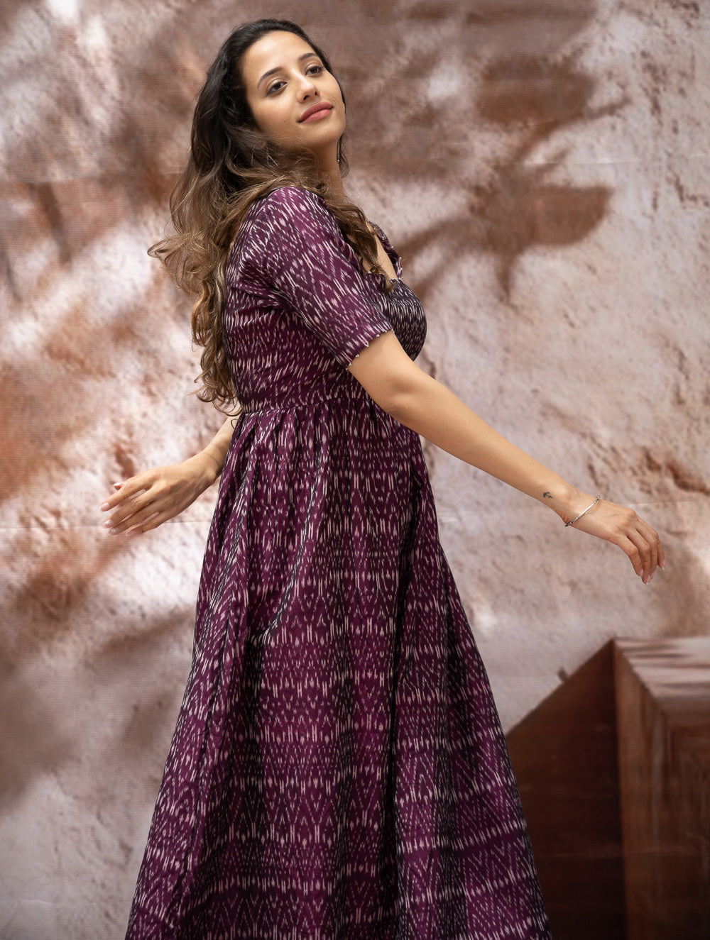 Load image into Gallery viewer, Light &amp; Soft. Handwoven Ikat Dress - Purple Rain 