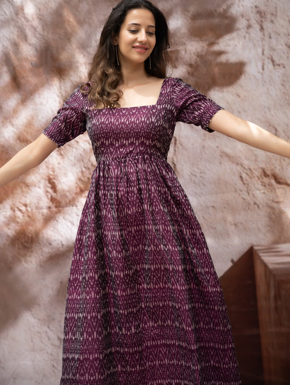 Load image into Gallery viewer, Light &amp; Soft. Handwoven Ikat Dress - Purple Rain 