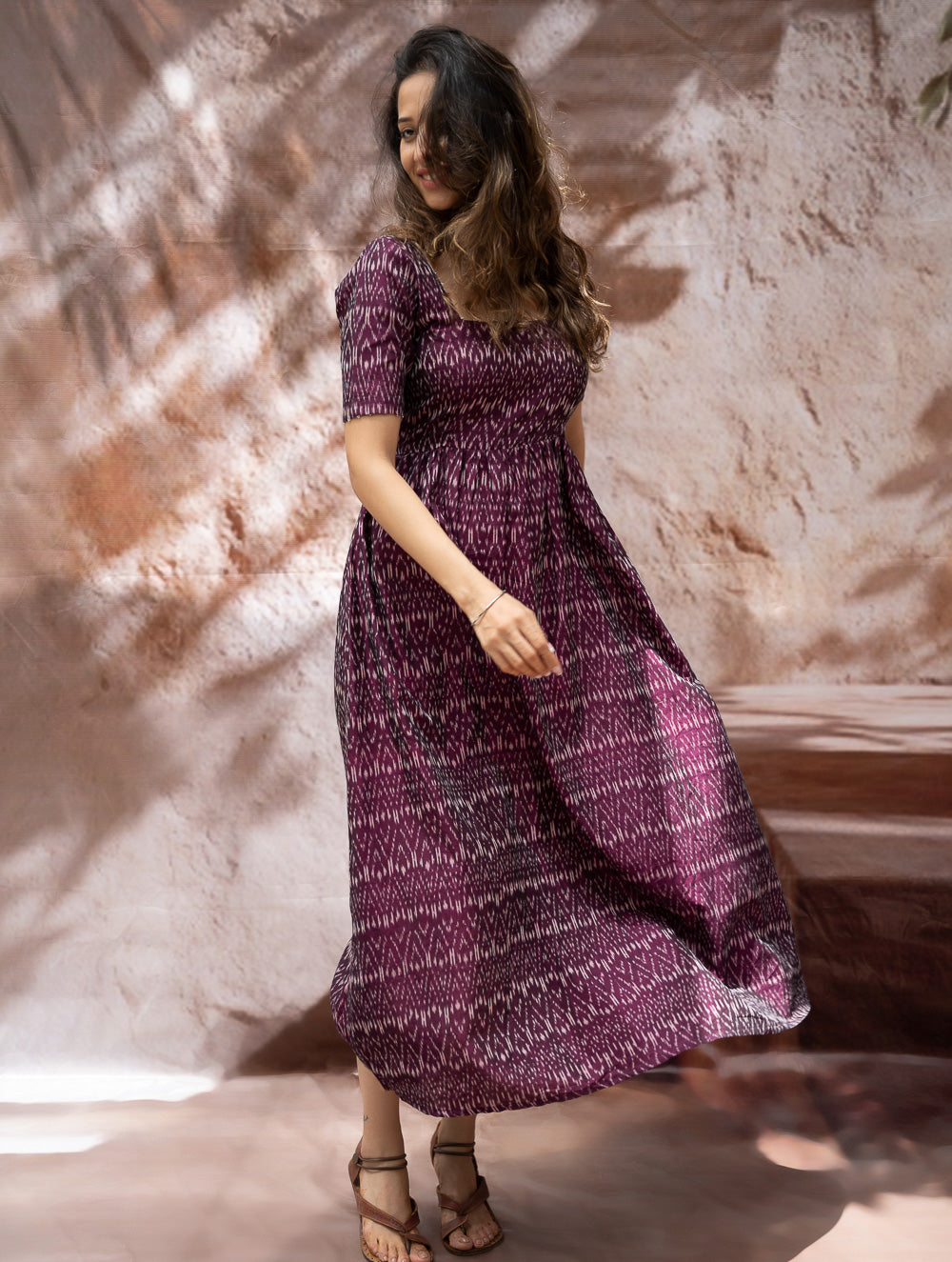 Load image into Gallery viewer, Light &amp; Soft. Handwoven Ikat Dress - Purple Rain 