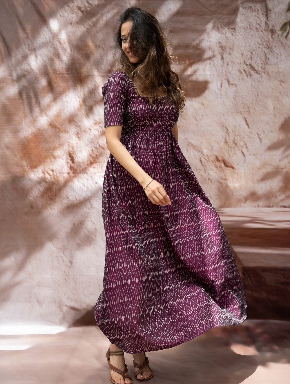 Load image into Gallery viewer, Light &amp; Soft. Handwoven Ikat Dress - Purple Rain 