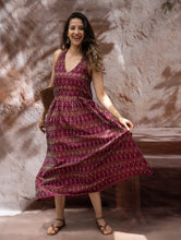 Load image into Gallery viewer, Light &amp; Soft. Handwoven Ikat Halter Dress - Ruby Strokes