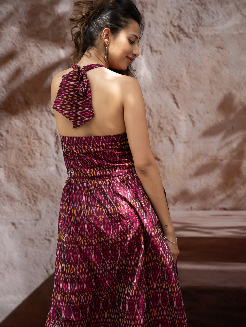 Load image into Gallery viewer, Light &amp; Soft. Handwoven Ikat Halter Dress - Ruby Strokes