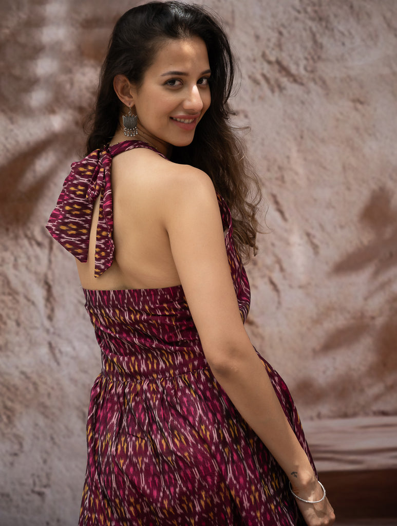 Light & Soft. Handwoven Ikat Halter Dress - Ruby Strokes