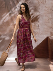 Light & Soft. Handwoven Ikat Halter Dress - Ruby Strokes