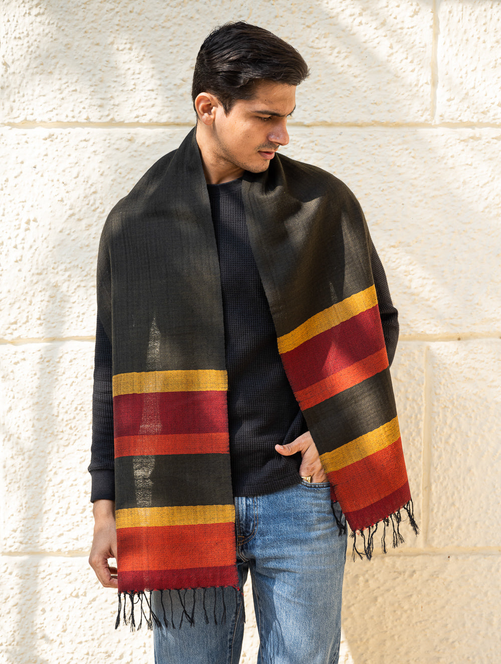 Load image into Gallery viewer, Light &amp; Warm Himachal Muffler - Coal &amp; Ember 