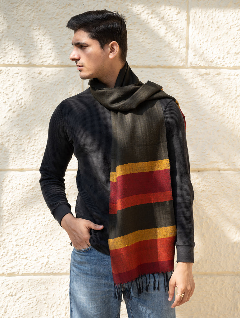 Light & Warm Himachal Muffler - Coal & Ember 