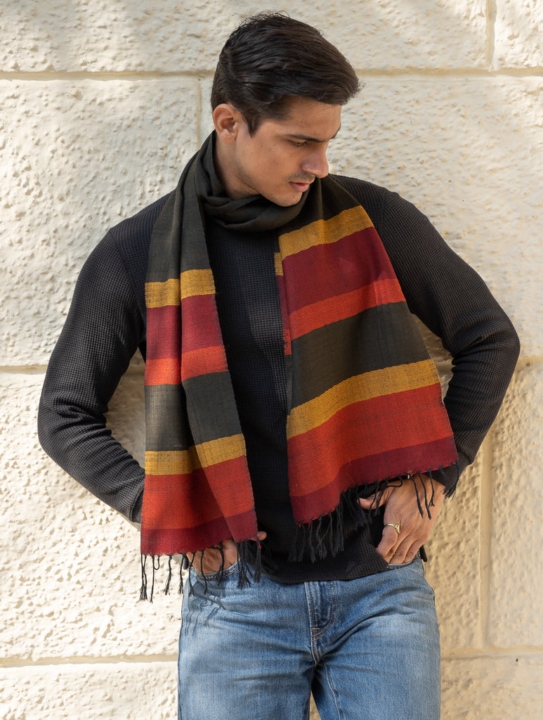 Light & Warm Himachal Muffler - Coal & Ember 