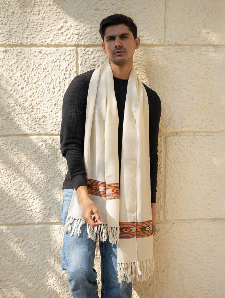 Light & Warm Himachal Muffler - Ivory Warmth