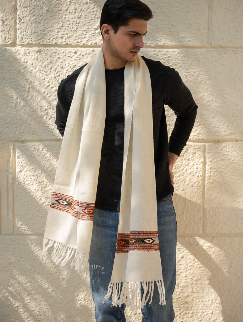 Light & Warm Himachal Muffler - Ivory Warmth