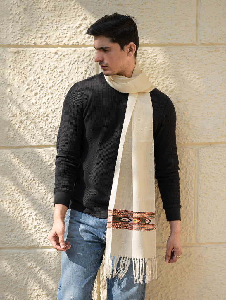 Light & Warm Himachal Muffler - Ivory Warmth
