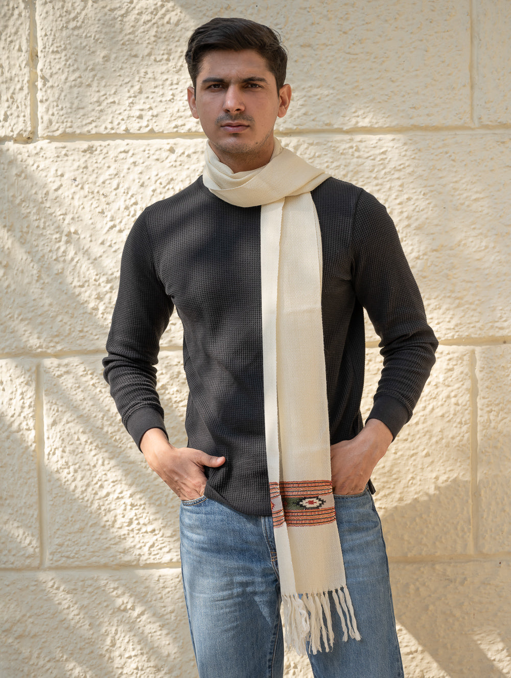 Load image into Gallery viewer, Light &amp; Warm Himachal Muffler - Ivory Warmth