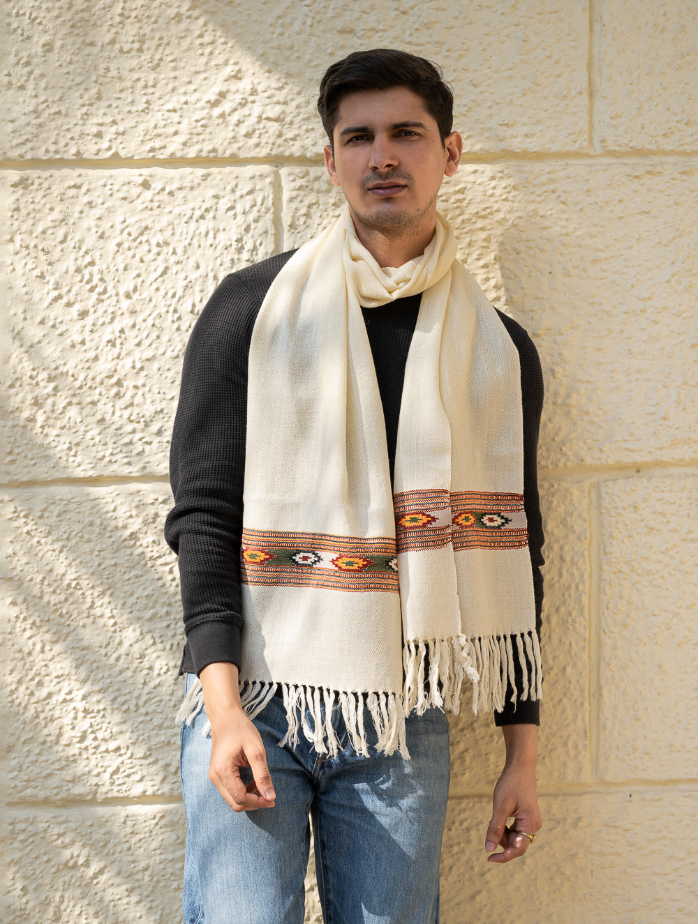 Load image into Gallery viewer, Light &amp; Warm Himachal Muffler - Ivory Warmth