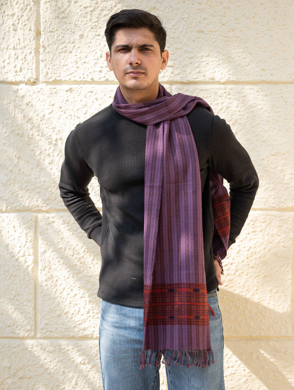 Load image into Gallery viewer, Light &amp; Warm Himachal Muffler - Mauve Ridge