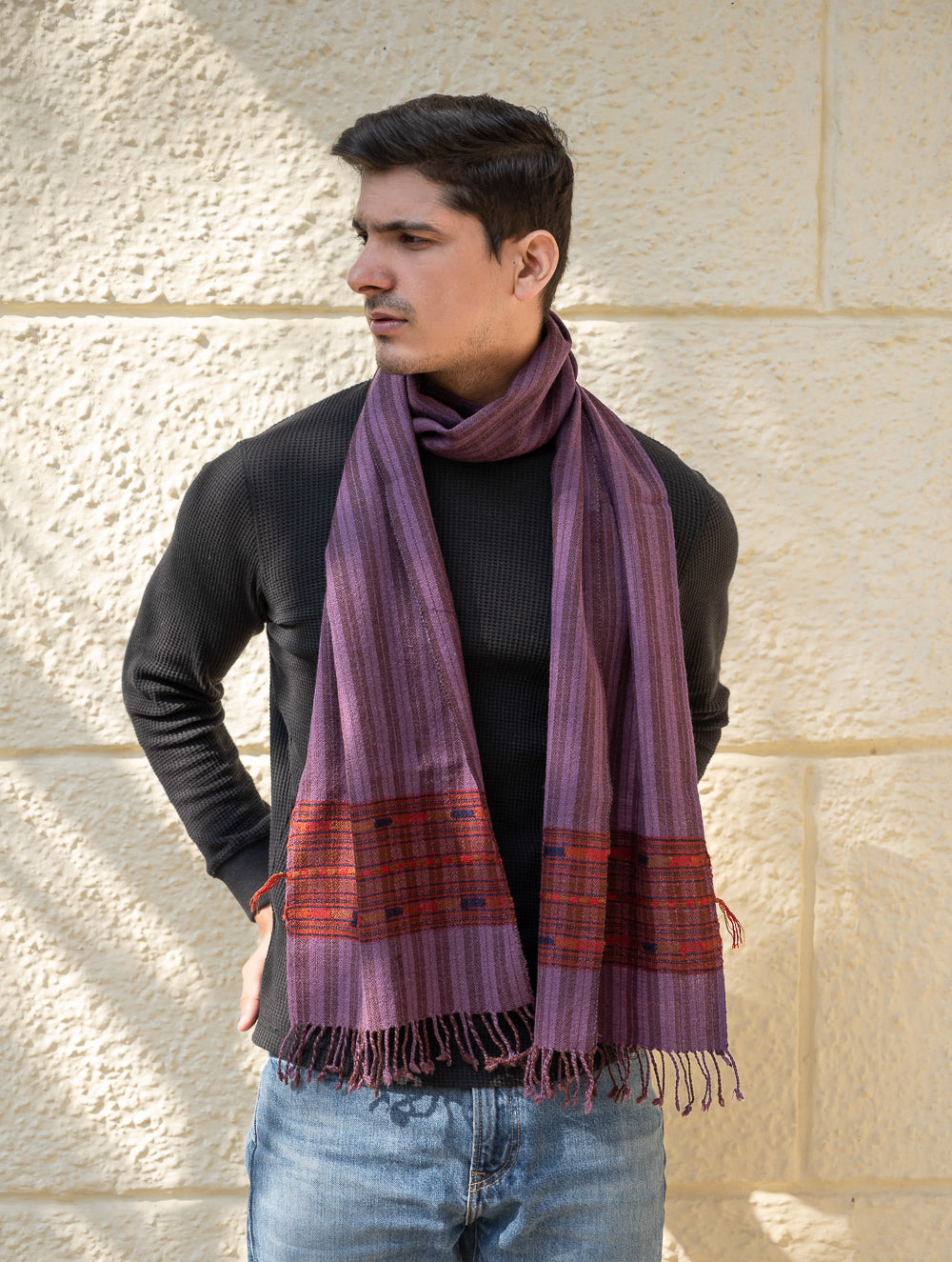 Load image into Gallery viewer, Light &amp; Warm Himachal Muffler - Mauve Ridge