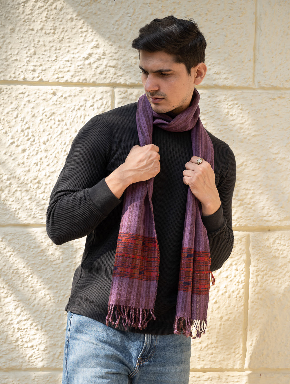 Light & Warm Himachal Muffler - Mauve Ridge
