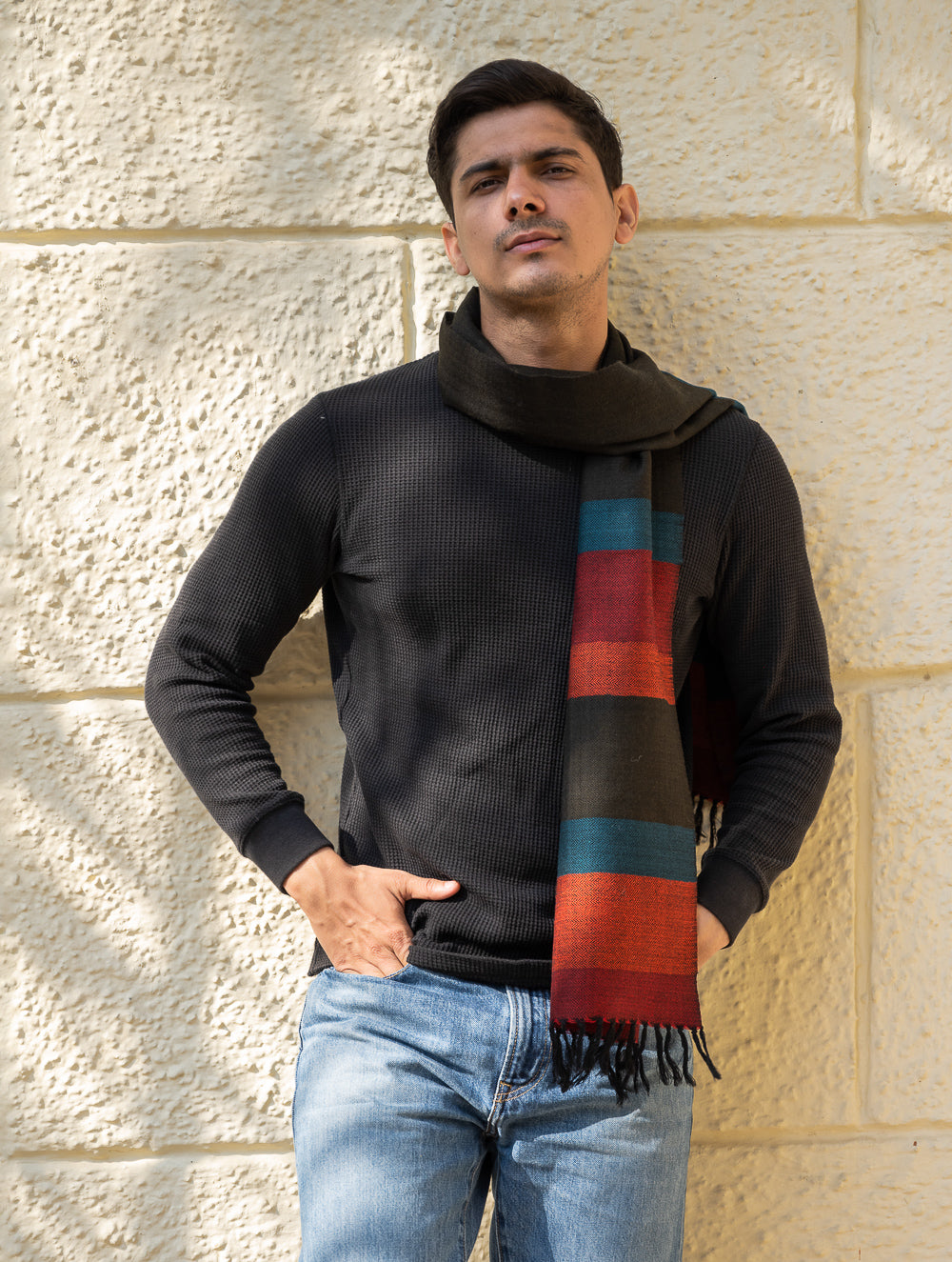 Load image into Gallery viewer, Light &amp; Warm Himachal Muffler - Striped Tones