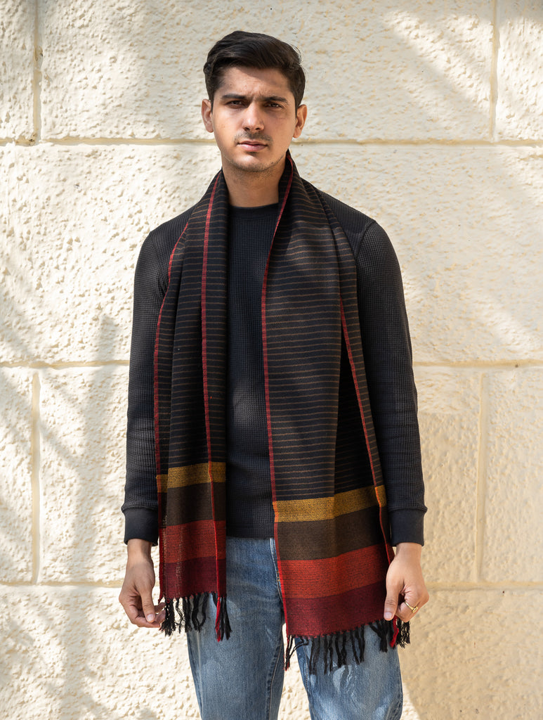 Light & Warm Himachal Stole - Charcoal Pinstripes