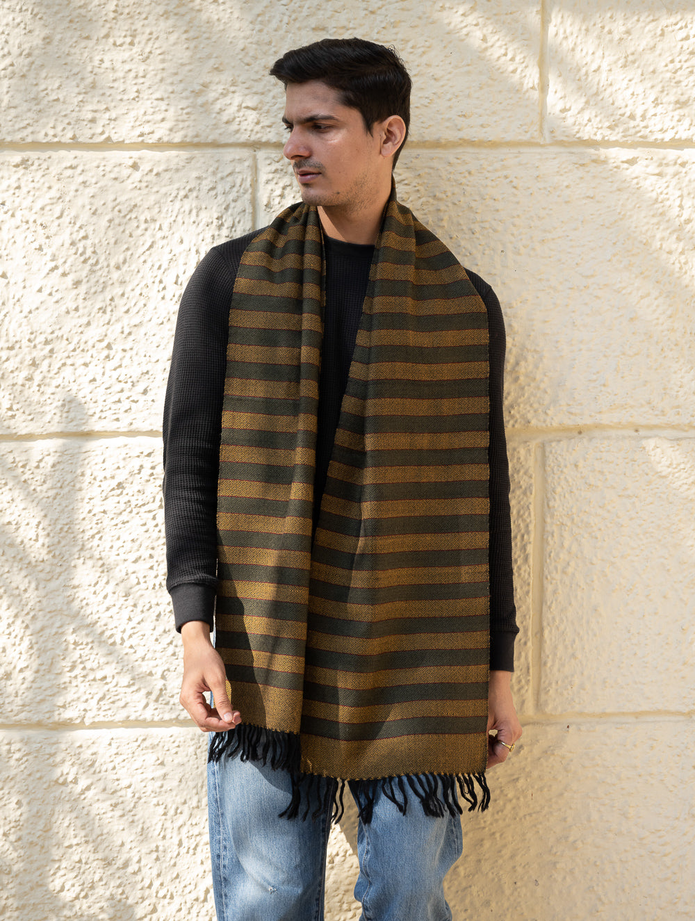 Load image into Gallery viewer, Light &amp; Warm Himachal Stole - Muted Stripes