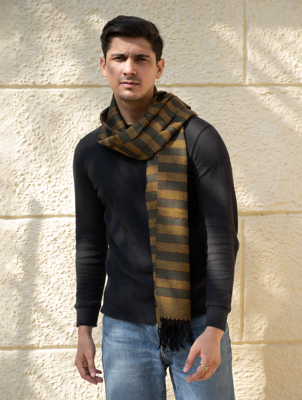 Load image into Gallery viewer, Light &amp; Warm Himachal Stole - Muted Stripes